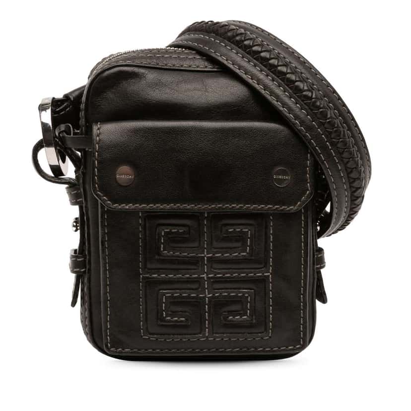 Givenchy 4G Embossed Leather Crossbody Black Leather Fair condition - Front View