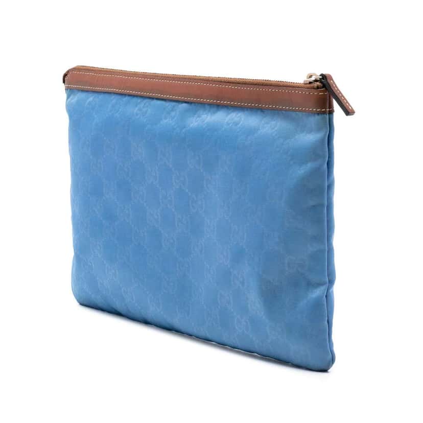Gucci GG Nylon Top Zip Clutch Blue Good condition - Back View