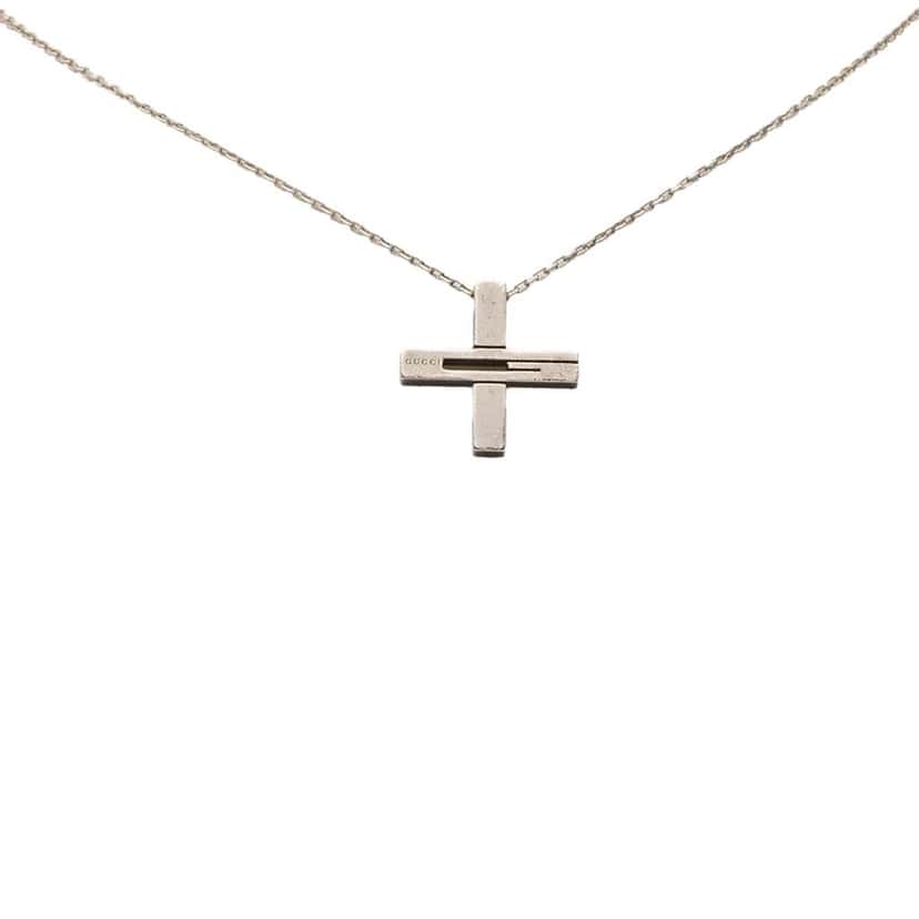 Gucci Sterling SIlver G Cut Out Cross Pendant Neckalce Silver Silver Good condition - Front View