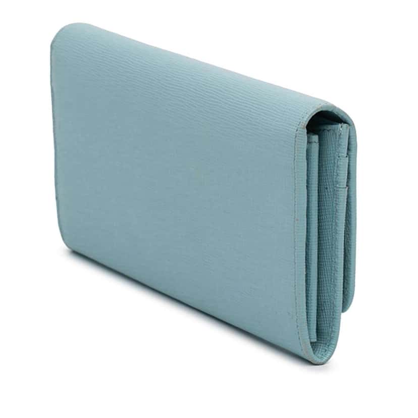 Fendi Leather Flowerland Continental Long Wallet Blue Leather Good condition - Back View