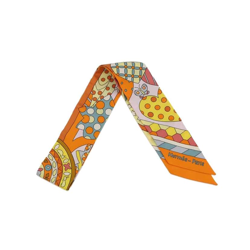 Hermès Les Murmures De La Foret Twilly Silk Scarf Orange Silk Good condition - Inside View