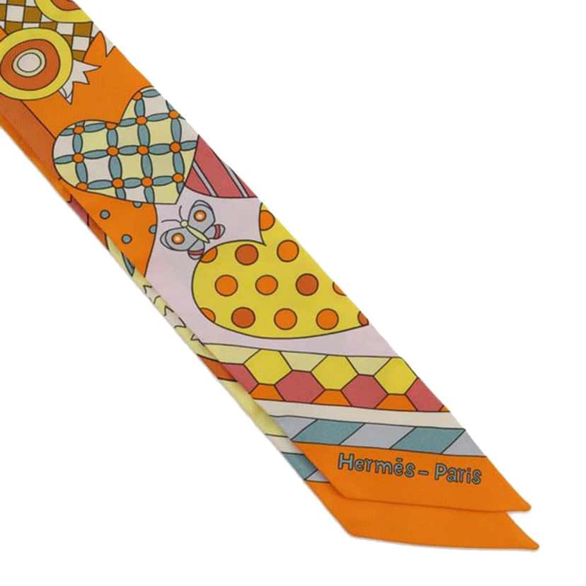 Hermès Les Murmures De La Foret Twilly Silk Scarf Orange Silk Good condition - Model View