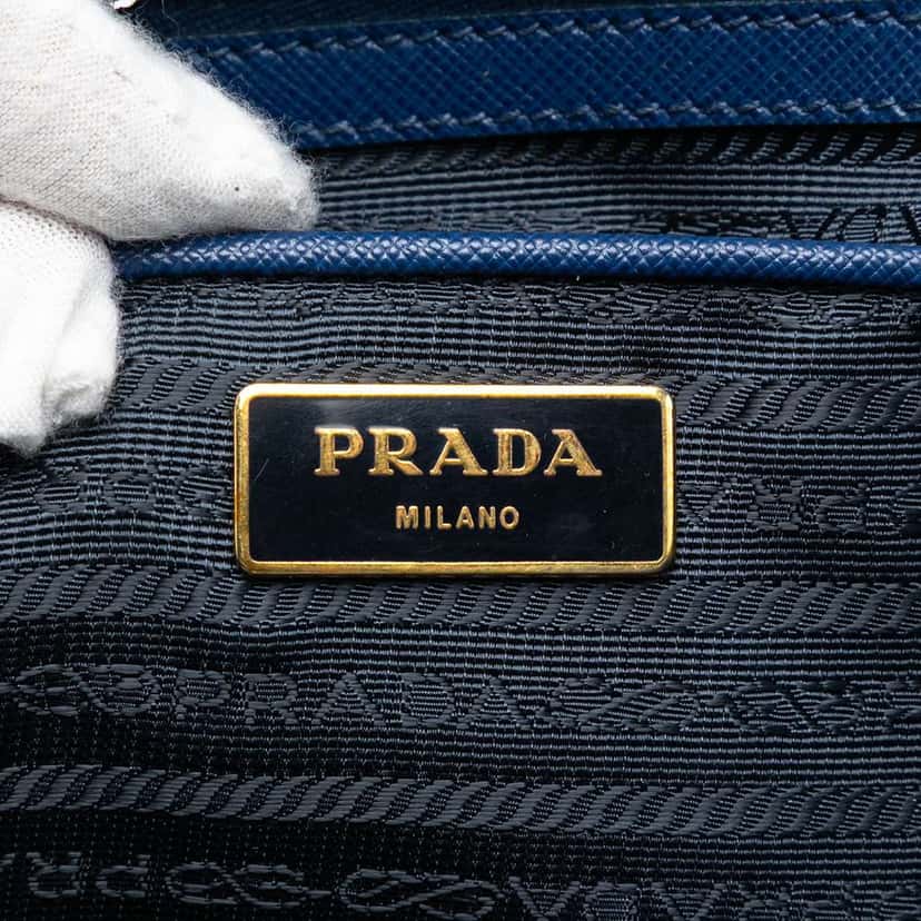Prada Large Saffiano Lux Galleria Satchel Blue Leather Good condition - Box View