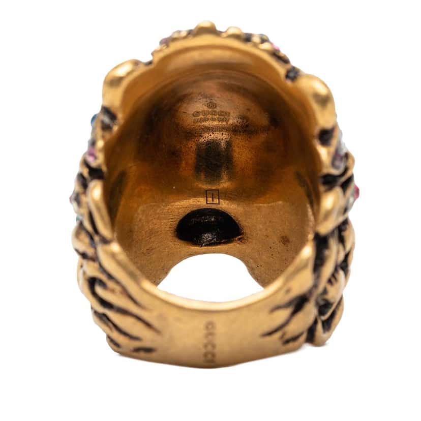 Gucci Gold Plated Crystal Lion Head Ring Gold Metal Good condition - Model View