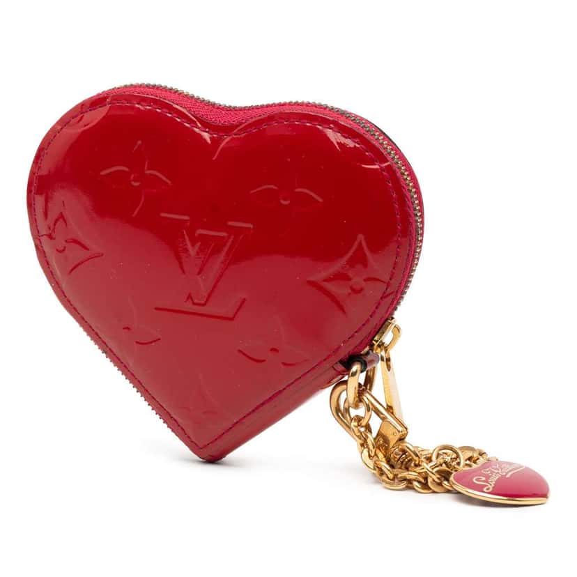 Louis Vuitton Monogram Vernis Heart Coin Purse Red Leather Good condition - Back View