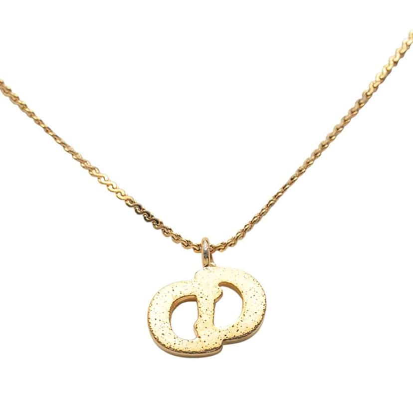 Dior Gold Plated Rhinestone CD Logo Pendant Necklace Gold Metal Very good condition - Inside View