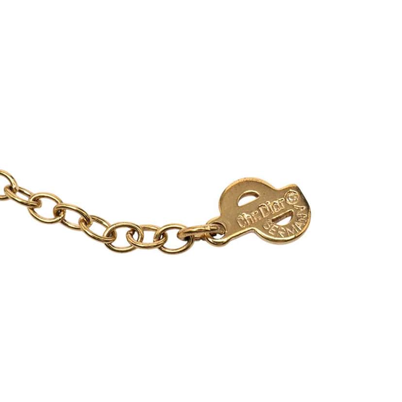 Dior Gold Plated Rhinestone CD Logo Pendant Necklace Gold Metal Very good condition - Box View