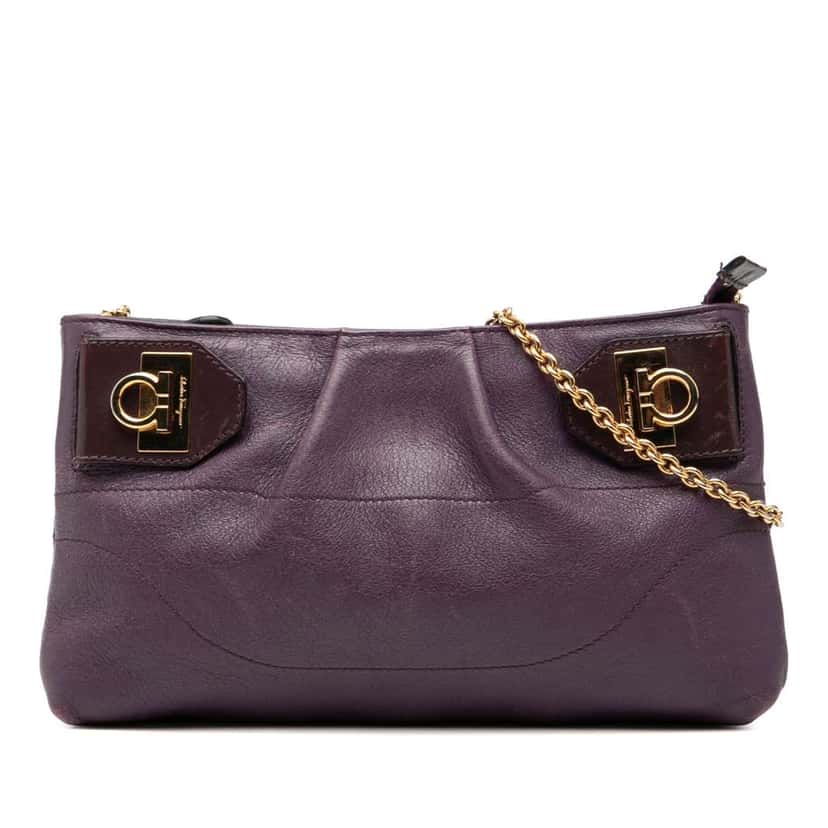 Salvatore Ferragamo Leather Gancini Chain Crossbody Purple Leather Good condition - Front View