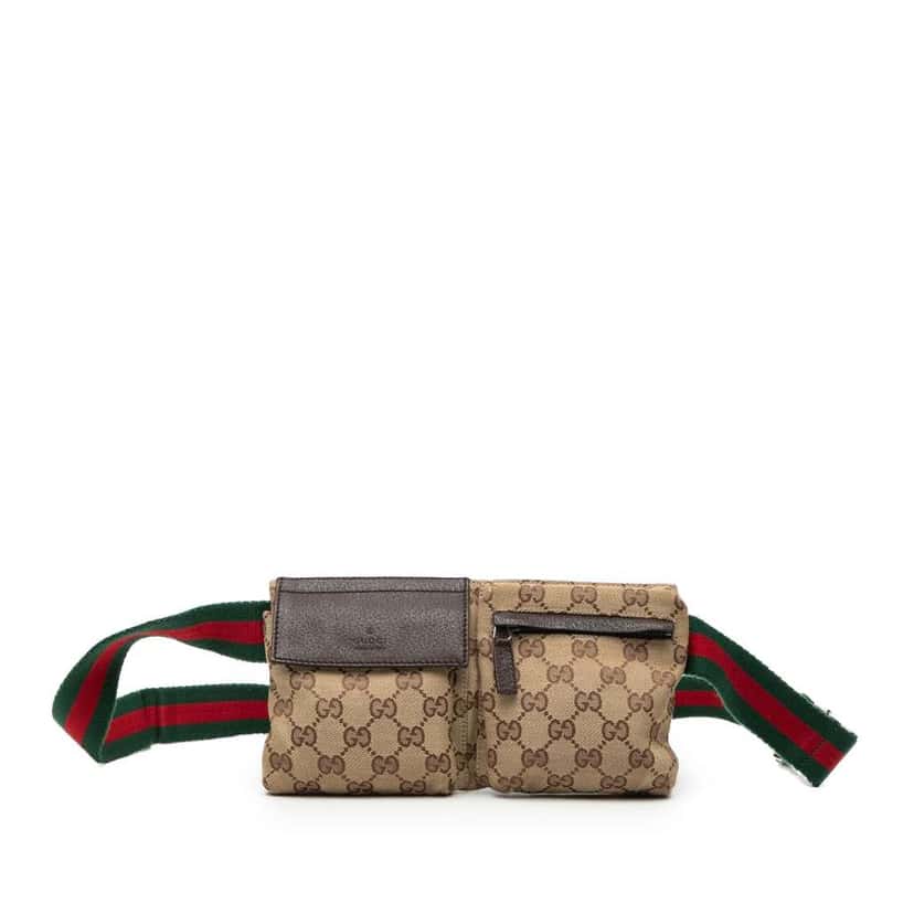 Gucci GG Canvas Web Double Pocket Belt Bag Beige Very good condition - Front View