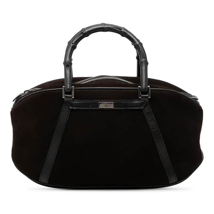 Gucci Suede Bamboo Handbag Brown Leather Very good condition - Front View