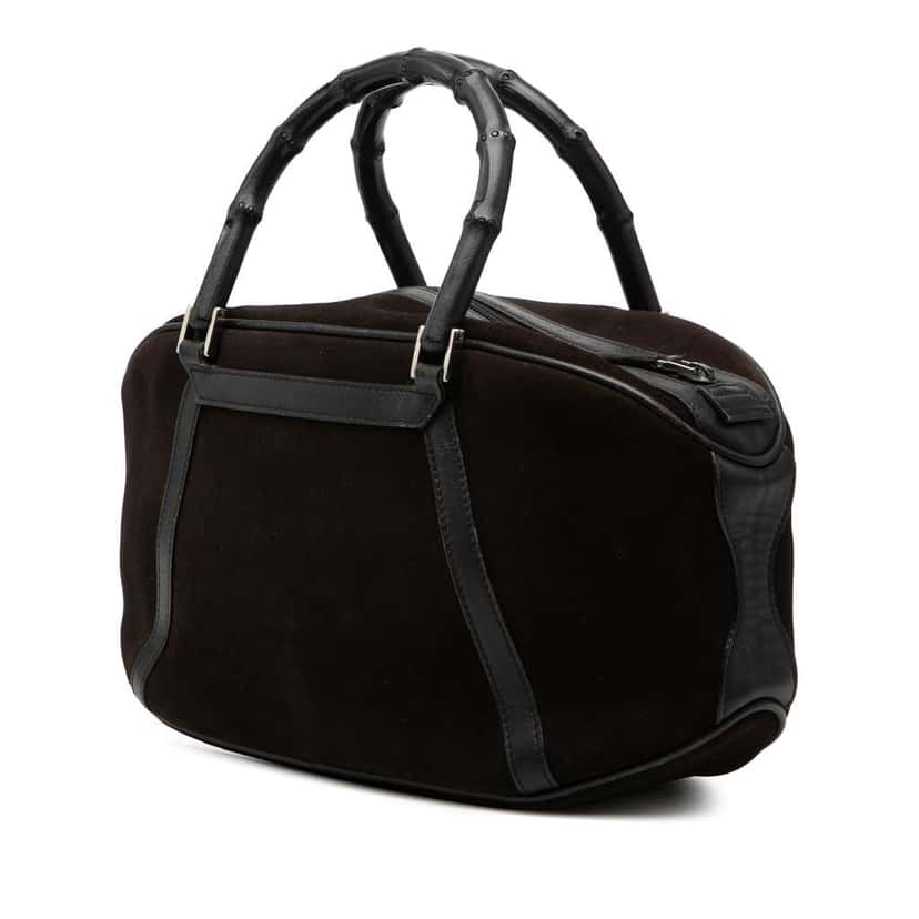Gucci Suede Bamboo Handbag Brown Leather Very good condition - Back View