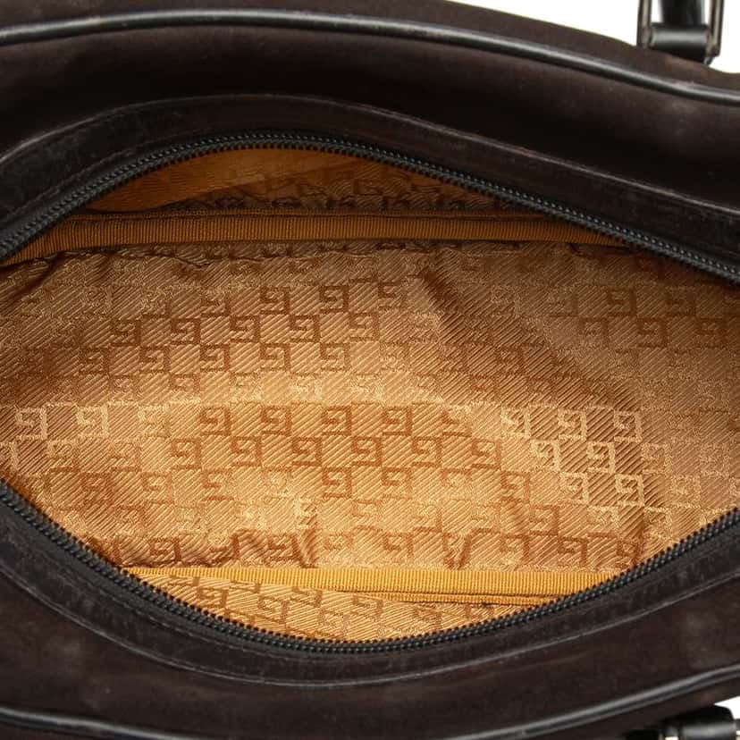 Gucci Suede Bamboo Handbag Brown Leather Very good condition - Model View