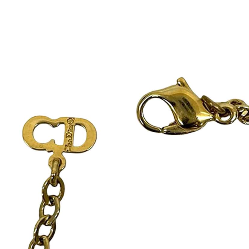 Dior Gold Plated Rhinestone Logo Oval Pendant Necklace Gold Metal Good condition - Model View