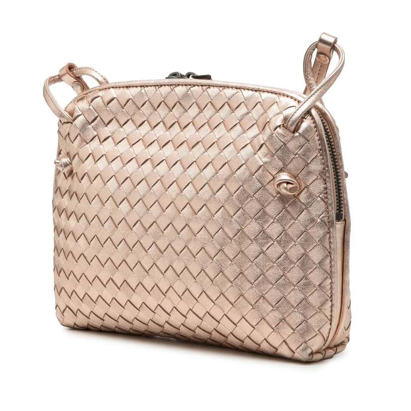 Bottega Veneta Metallic Nappa Intrecciato Nodini Crossbody Gold Leather Good condition - Back View