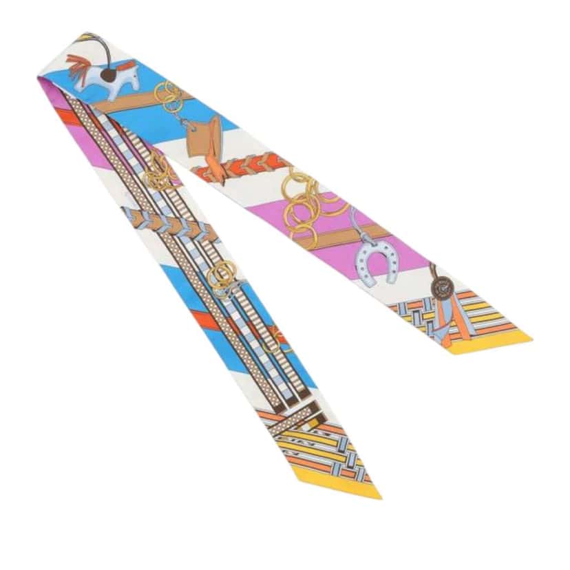 Hermès Brides et Gris Gris Silk Twilly Scarf White Silk Never worn - Back View