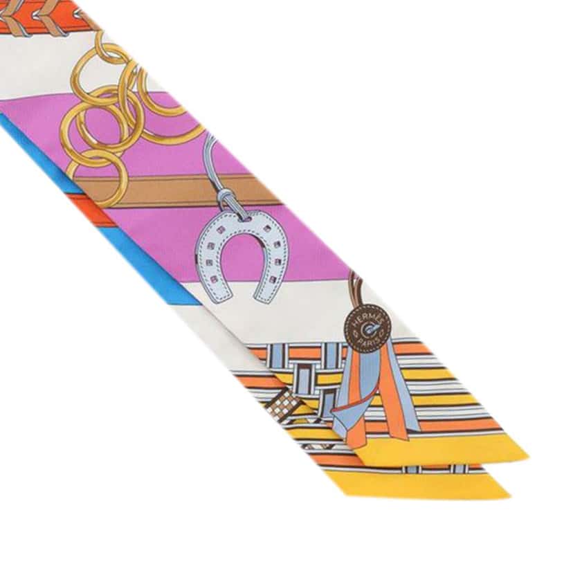 Hermès Brides et Gris Gris Silk Twilly Scarf White Silk Never worn - Box View