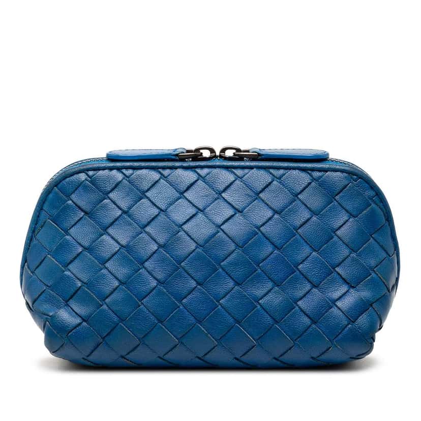 Bottega Veneta Nappa Intrecciato Coin Pouch Blue Leather Good condition - Front View