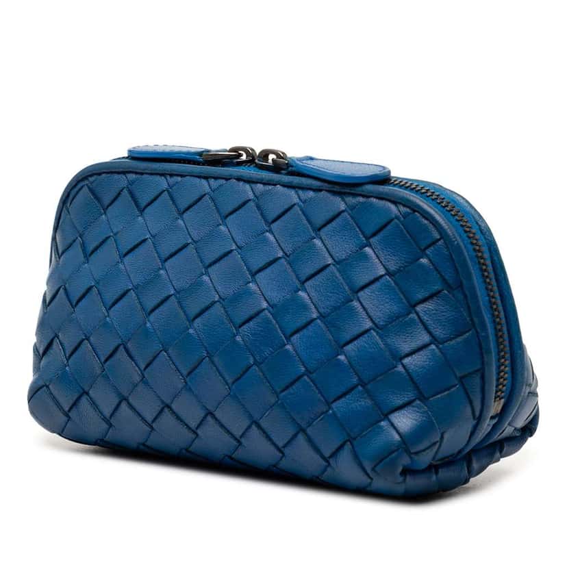 Bottega Veneta Nappa Intrecciato Coin Pouch Blue Leather Good condition - Back View