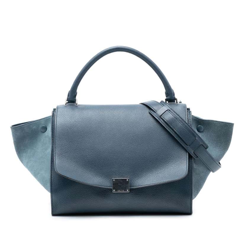 Celine Medium Calfskin and Suede Trapeze Satchel Blue Leather Good condition - Front View