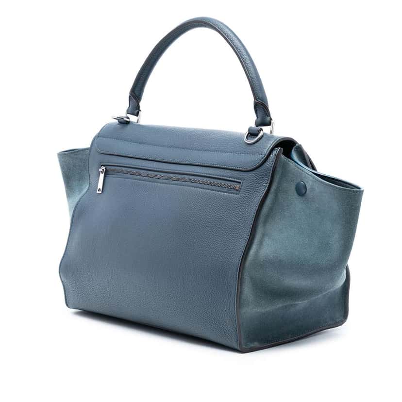 Celine Medium Calfskin and Suede Trapeze Satchel Blue Leather Good condition - Back View