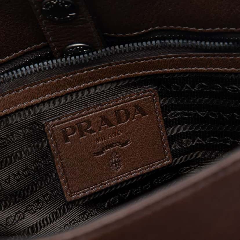 Prada Leather Buckle Messenger Bag Brown Leather Good condition - Box View