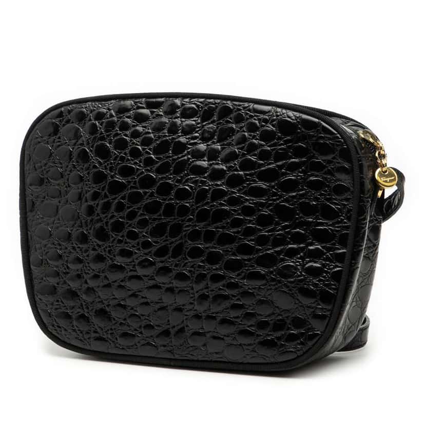 Salvatore Ferragamo Croc Embossed Calfskin Vara Crossbody Black Leather Good condition - Back View