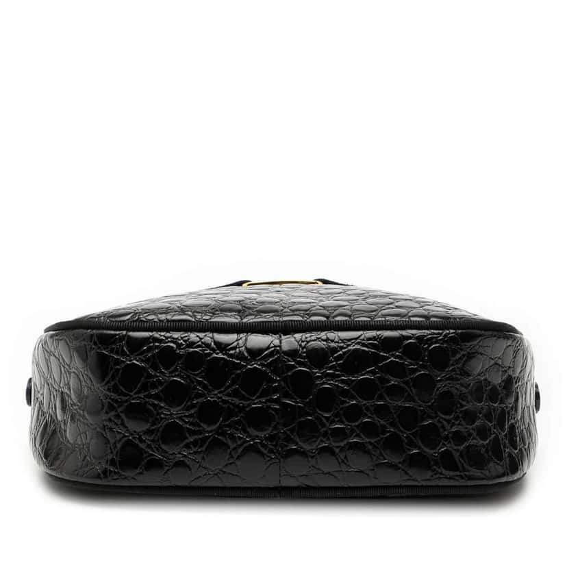 Salvatore Ferragamo Croc Embossed Calfskin Vara Crossbody Black Leather Good condition - Inside View