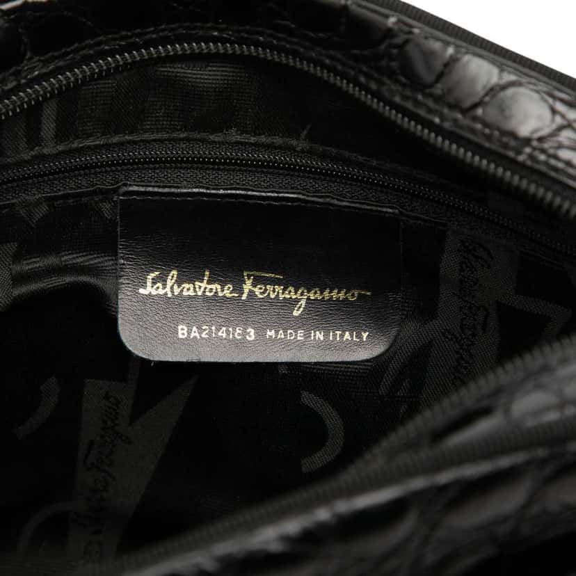 Salvatore Ferragamo Croc Embossed Calfskin Vara Crossbody Black Leather Good condition - Box View