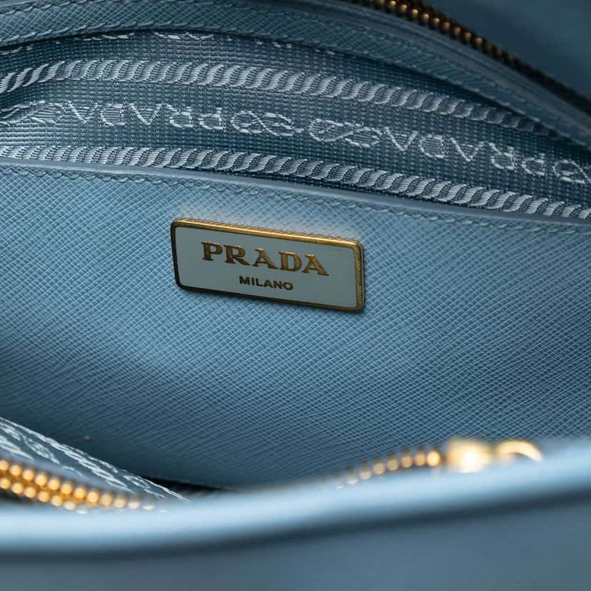 Prada Medium Saffiano Lux Open Promenade Satchel Blue Leather Good condition - Box View