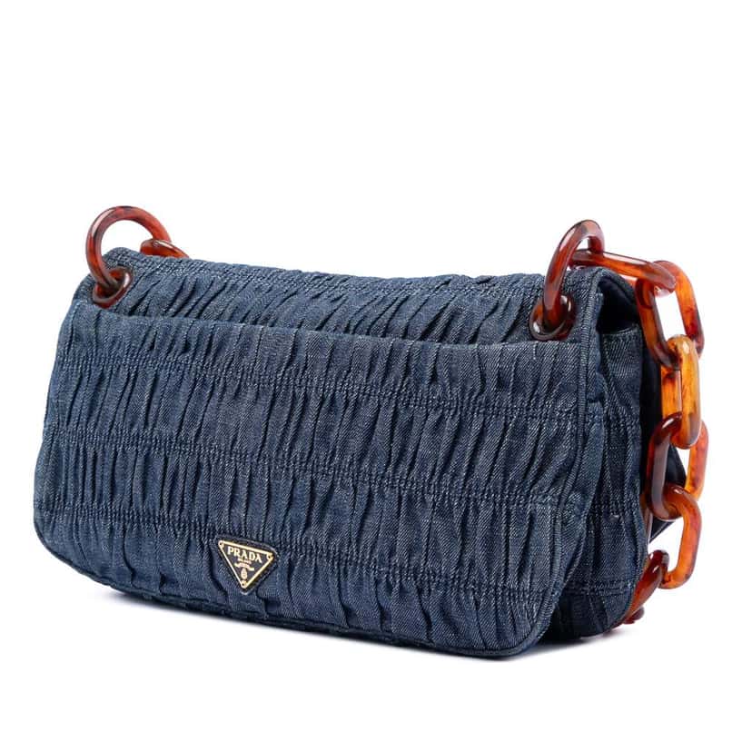 Prada Denim Gaufre Resin Chain Shoulder Bag Blue Denim Good condition - Back View