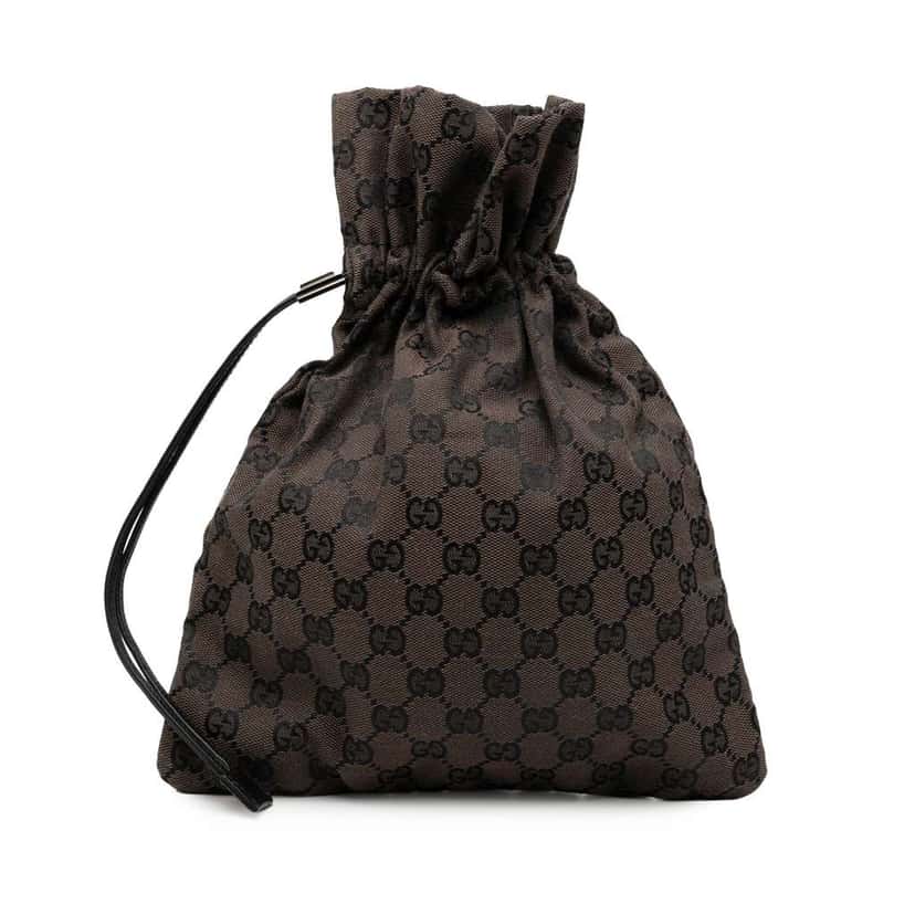 Gucci GG Canvas Drawstring Pouch Brown Canvas Very good condition - Front View