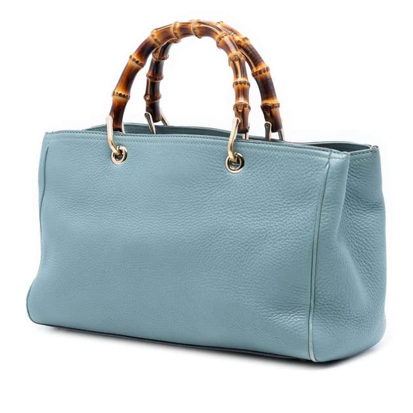 Gucci Medium Calfskin Bamboo Shopper Satchel Blue Leather Very good condition - Back View