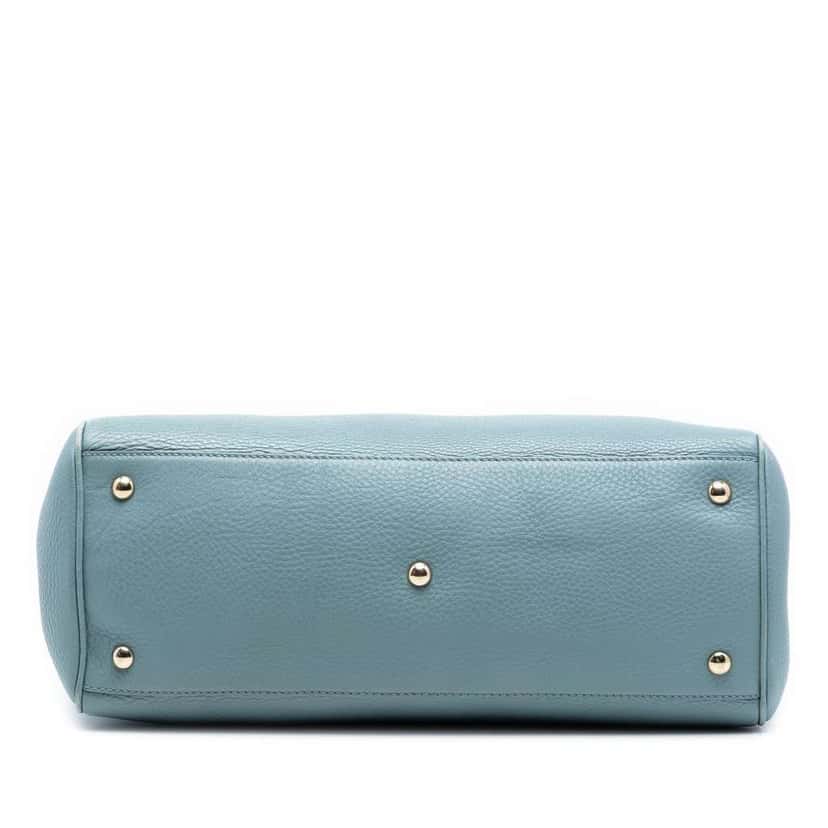 Gucci Medium Calfskin Bamboo Shopper Satchel Blue Leather Very good condition - Inside View