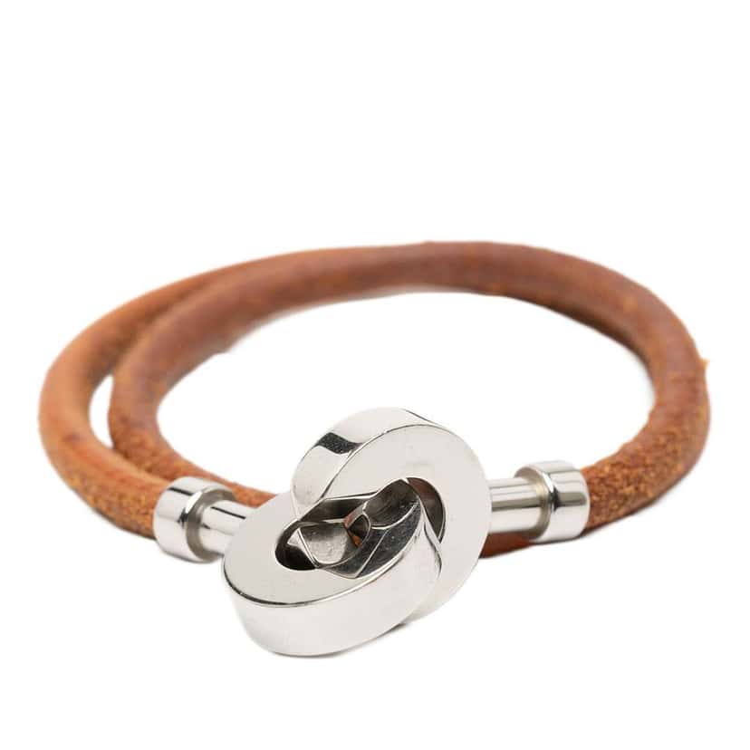 Hermès Palladium Plated and Leather Lancelot Double Tour Bracelet Brown Leather Good condition - Inside View