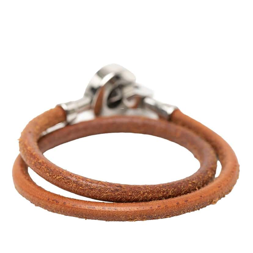 Hermès Palladium Plated and Leather Lancelot Double Tour Bracelet Brown Leather Good condition - Box View