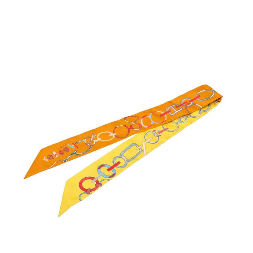 Hermès Do Re Boucles Silk Twilly Scarf Orange Silk Never worn - Front View