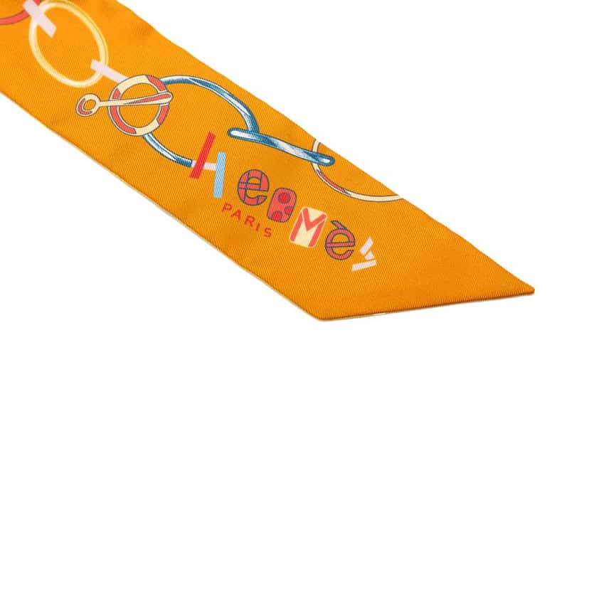 Hermès Do Re Boucles Silk Twilly Scarf Orange Silk Never worn - Back View