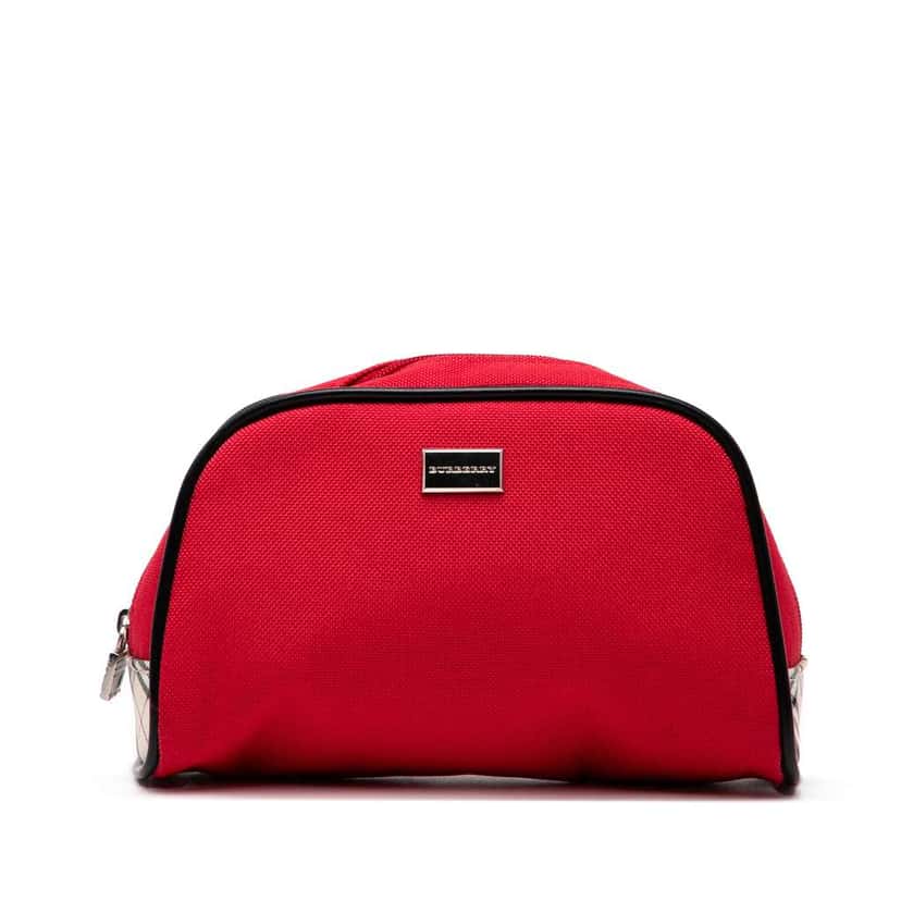 Burberry Nova Check Trimmed Canvas Pouch Red Canvas Good condition - Front View