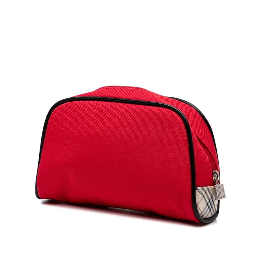 Burberry Nova Check Trimmed Canvas Pouch Red Canvas Good condition - Back View