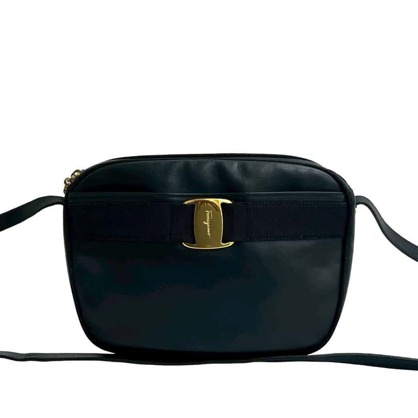 Salvatore Ferragamo Calfskin Vara Crossbody Blue Leather Good condition - Front View
