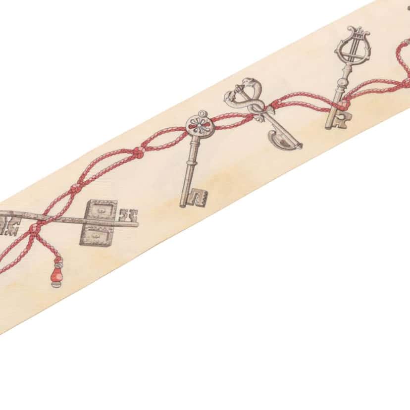 Hermès Les Cles a Pois Twilly Silk Scarf Beige Good condition - Back View