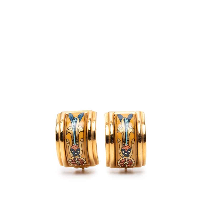 Hermès Enamel Cloisonne Clip On Earrings Orange Good condition - Front View