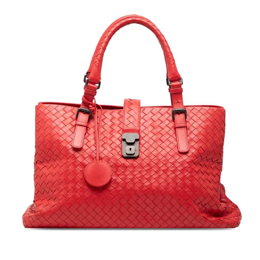 Bottega Veneta Medium Nappa Intrecciato Roma Tote Red Leather Good condition - Front View