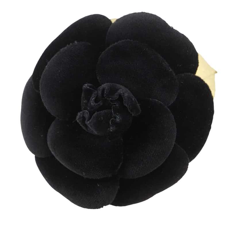 Chanel Velour Camellia Brooch Black Velvet Good condition - Front View
