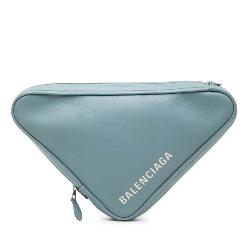 Balenciaga Medium Leather Triangle Clutch Blue Leather Good condition - Front View