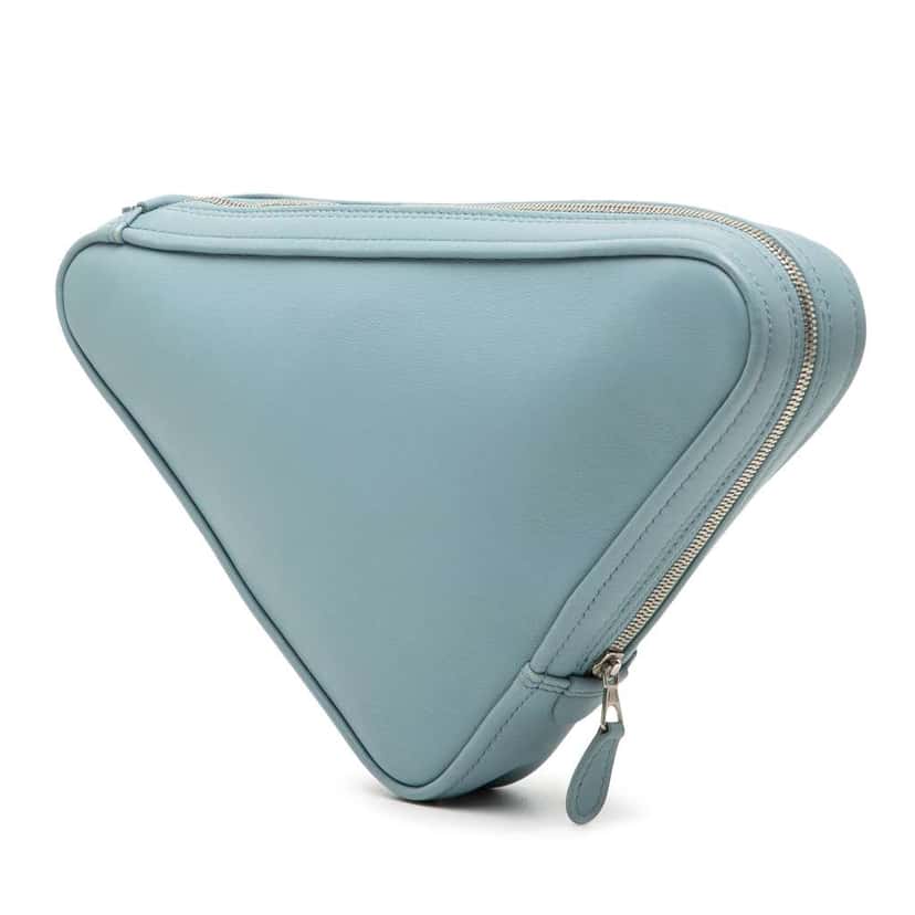 Balenciaga Medium Leather Triangle Clutch Blue Leather Good condition - Back View