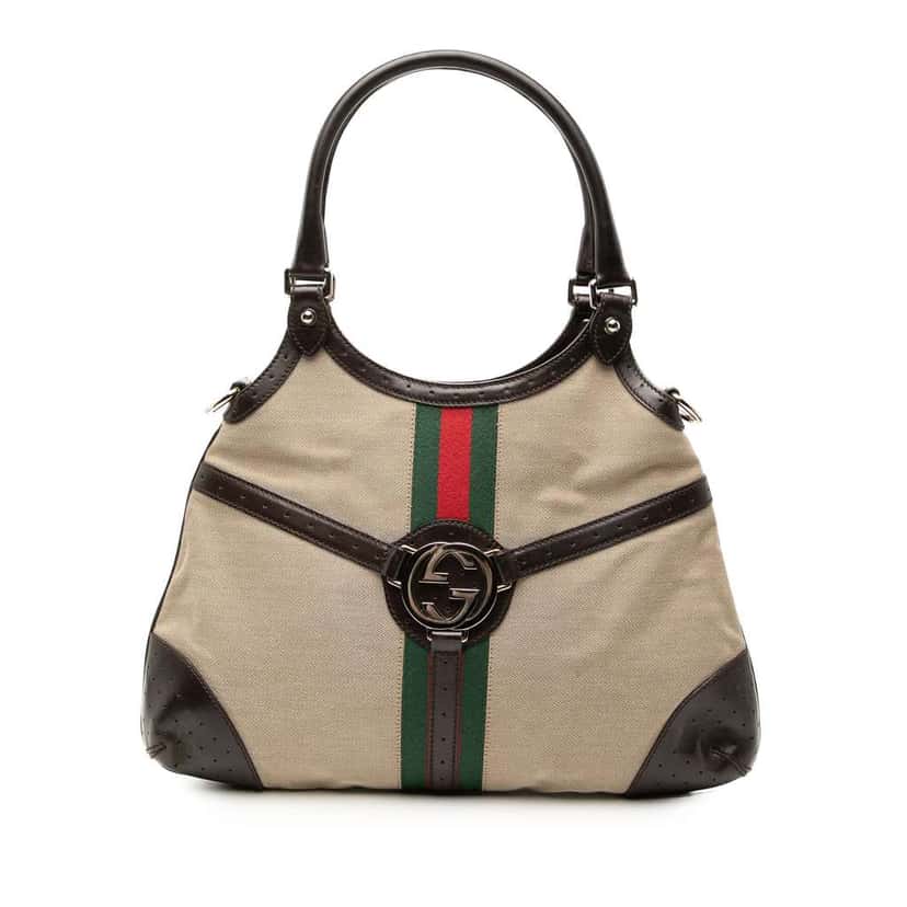 Gucci Canvas Web Reins Satchel Beige Good condition - Front View