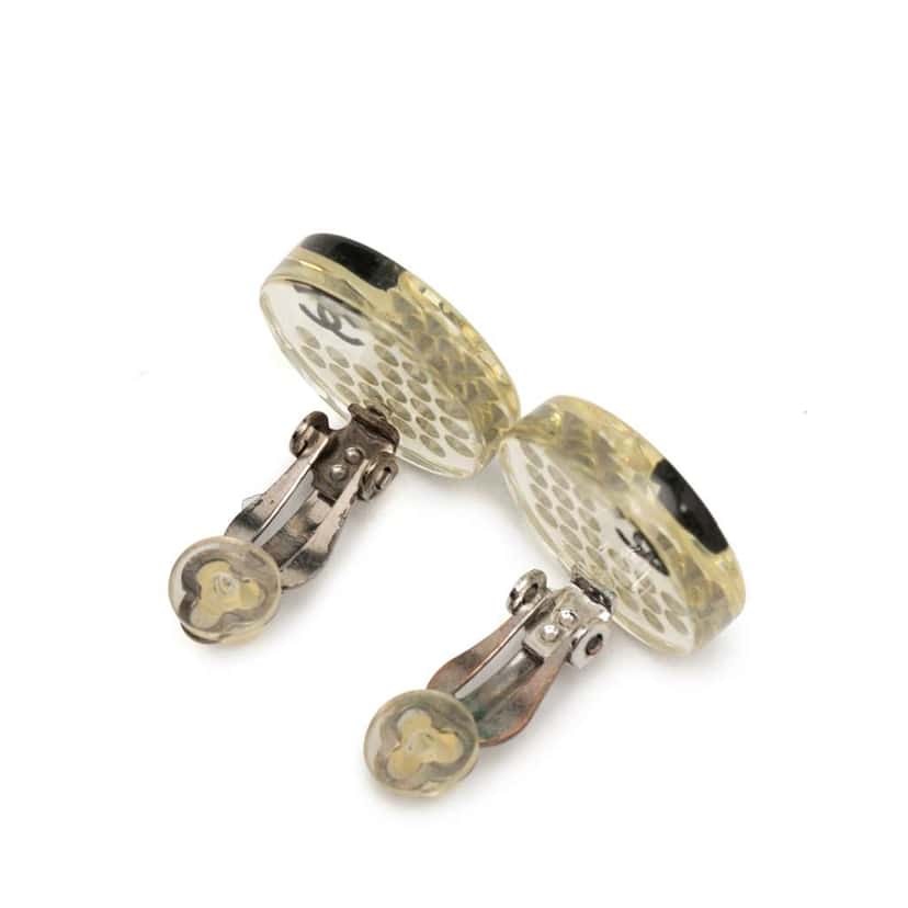 Chanel CC Resin Crystal Button Clip On Earrings White Good condition - Inside View