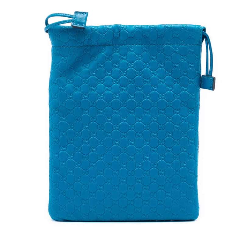 Gucci Microguccissima Drawstring Pouch Blue Leather Good condition - Front View