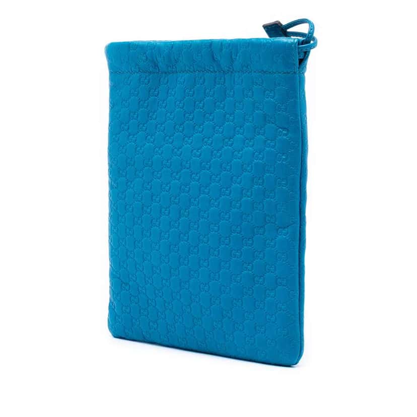 Gucci Microguccissima Drawstring Pouch Blue Leather Good condition - Back View